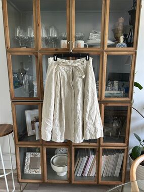 Kenar 100% Linen Classic Cream A-Line Skirt With Waist Tie
